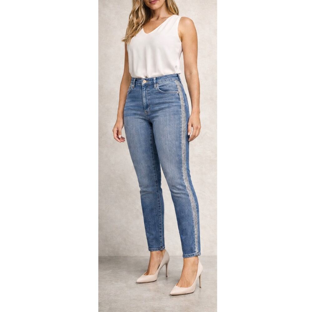 7 For All Mankind High Waist Ankle Skinny Jeans Size 32 Silver Stripe